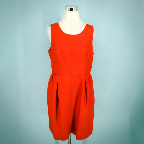 J. Crew Size 12 Red Allie Scoop Sleeveless Pleated Fit Flare Wool Silk Dress - Picture 1 of 8